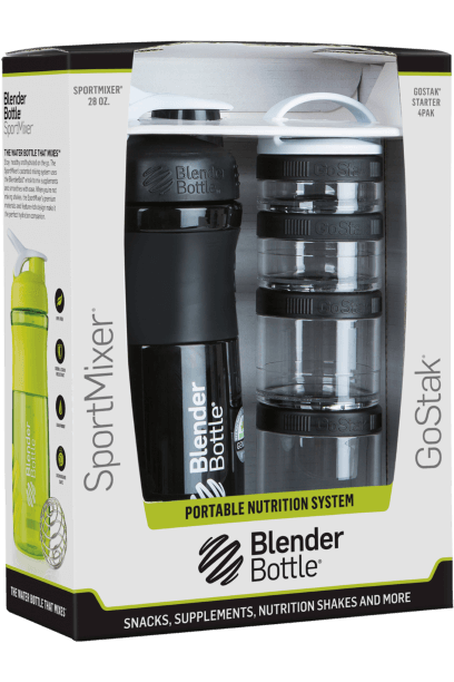 BlenderBottle Combo Pak Sportmixer Shaker und Gostak Starter 4Pak -Black